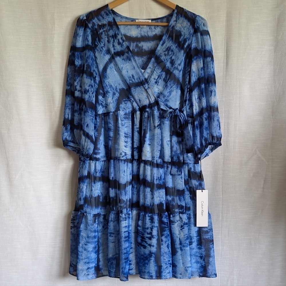 NWT Calvin‎ Klein Coastal Boho Tiered Chiffon Dress